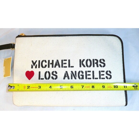 Michael Kors Pouch Love Los Angeles Natural Canvas Wristlet Purse Bag Clutch New - Picture 3 of 9